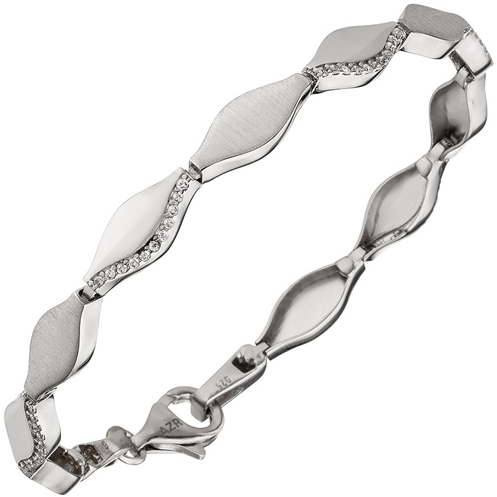 Armband 925 Sterling Silber teil matt 55 Zirkonia 19 cm Silberarmband