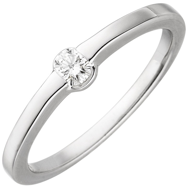 Damen Ring 585 Gold Weißgold 1 Diamant Brillant 0,15ct. Diamantring