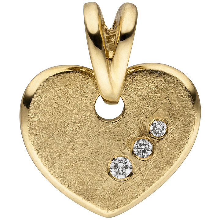 SIGO - Anhänger Herz 585 Gold Gelbgold eismatt 3 Diamanten Brillanten  Herzanhänger - GOETTGEN - Die Schmuck Profis