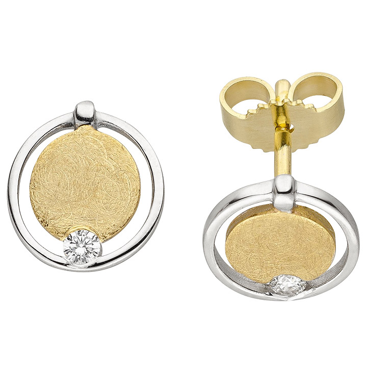 Ohrstecker 585 Gold Gelbgold bicolor eismatt 2 Diamanten Brillanten Ohrringe
