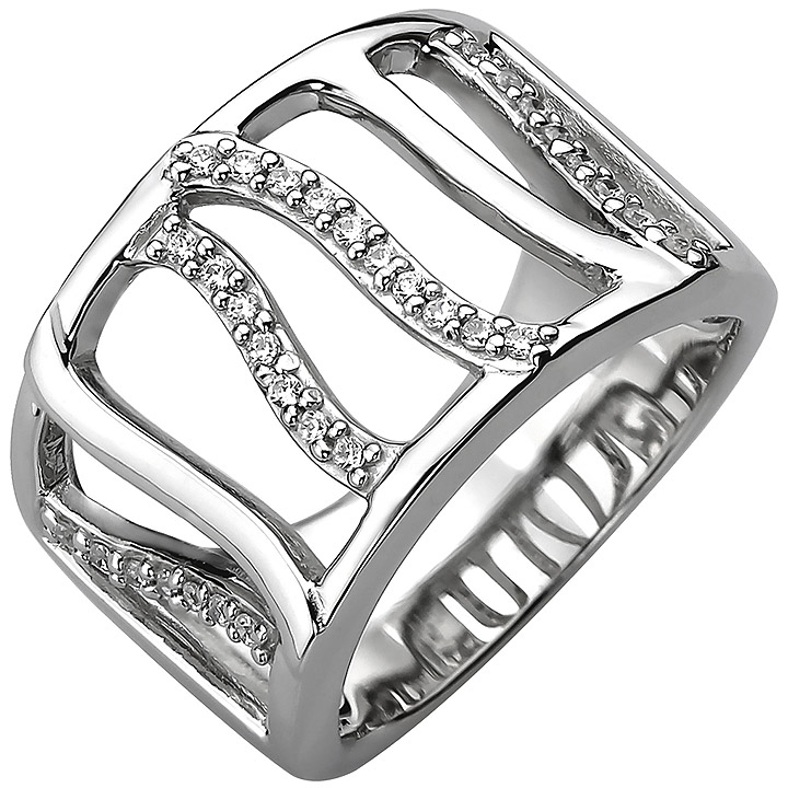 Damen Ring breit 925 Sterling Silber 32 Zirkonia Silberring