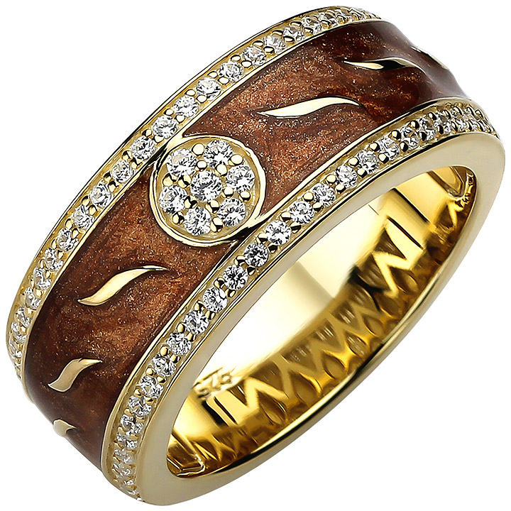 Damen Ring 925 Sterling Silber gold vergoldet 67 Zirkonia und Emaille-Einlage