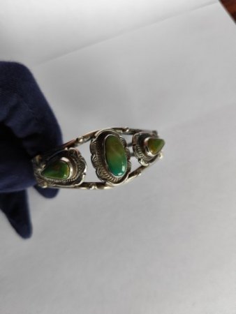 Armreif Indianisch Sterling Silber grüne Steine Antik