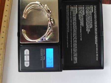Armreif Indianisch Sterling Silber grüne Steine Antik