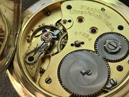 noch einmal: Taschenuhr "Uhrenfabrik Union Glashütte in Sachsen" - 585er Gold