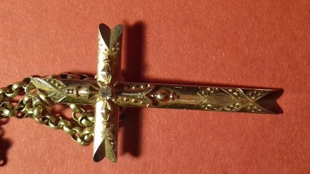 Antiker Biedermeier Kreuz Anhänger und Gold Kette