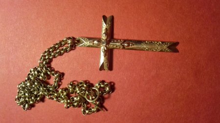 Antiker Biedermeier Kreuz Anhänger und Gold Kette