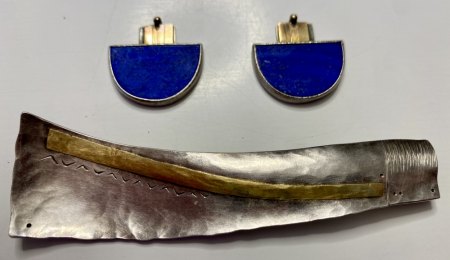 Ohrringe und Brosche 925 Silber und 750 Gold