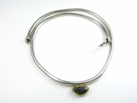 Silber Collier Schlangenkette mit Boulder Opal